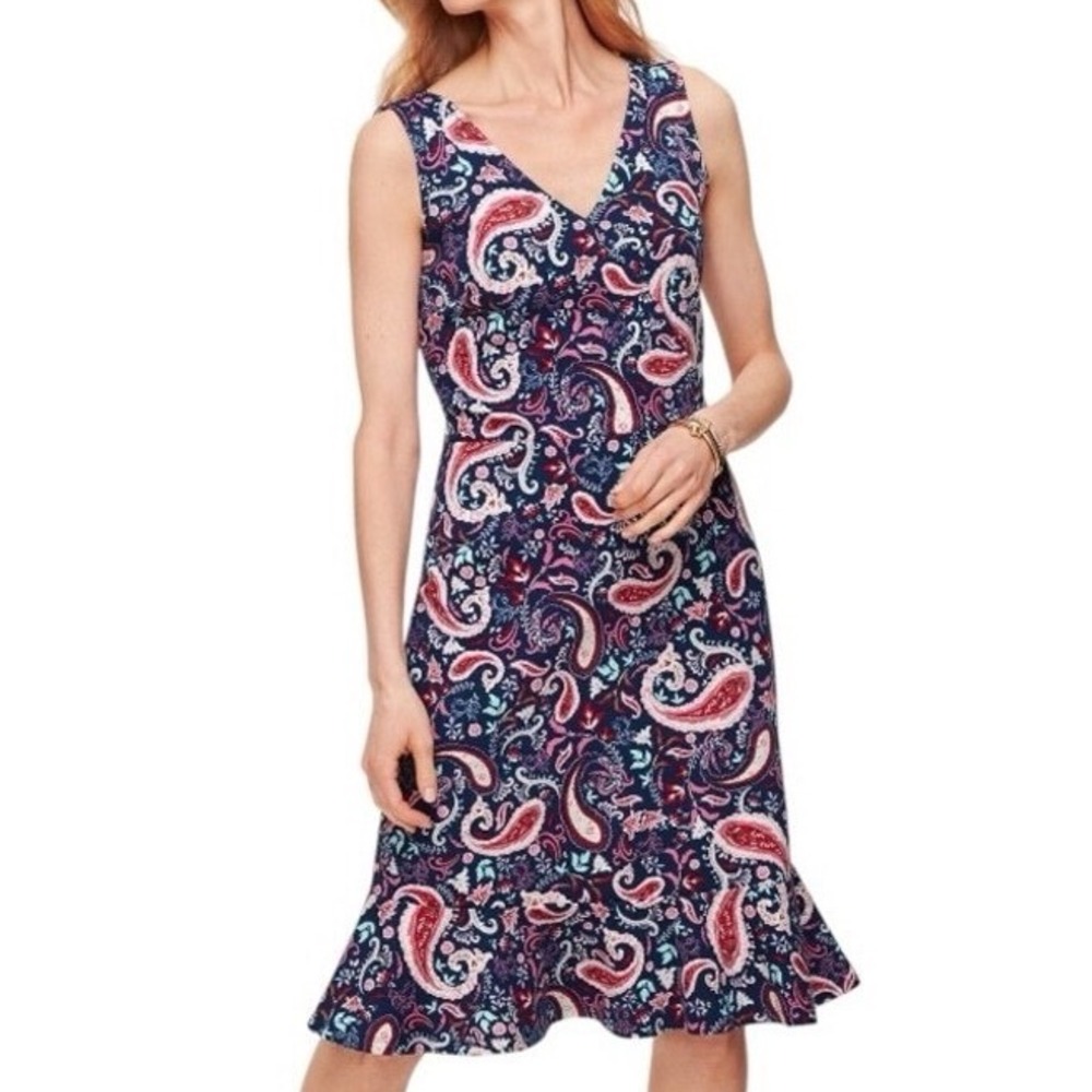 Talbots Flounce Hem Fit & Flare Sleeveless Dress Watercolor Paisley‎ Size Large